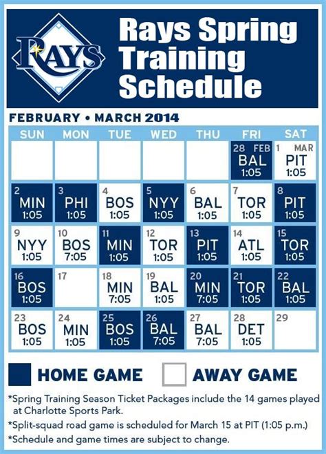 tampa bay rays schedule spring training